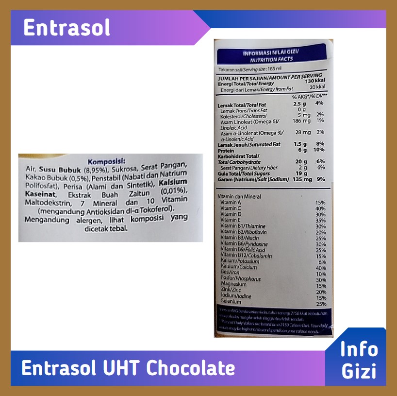 Entrasol RTD Chocolate komposisi nilai gizi