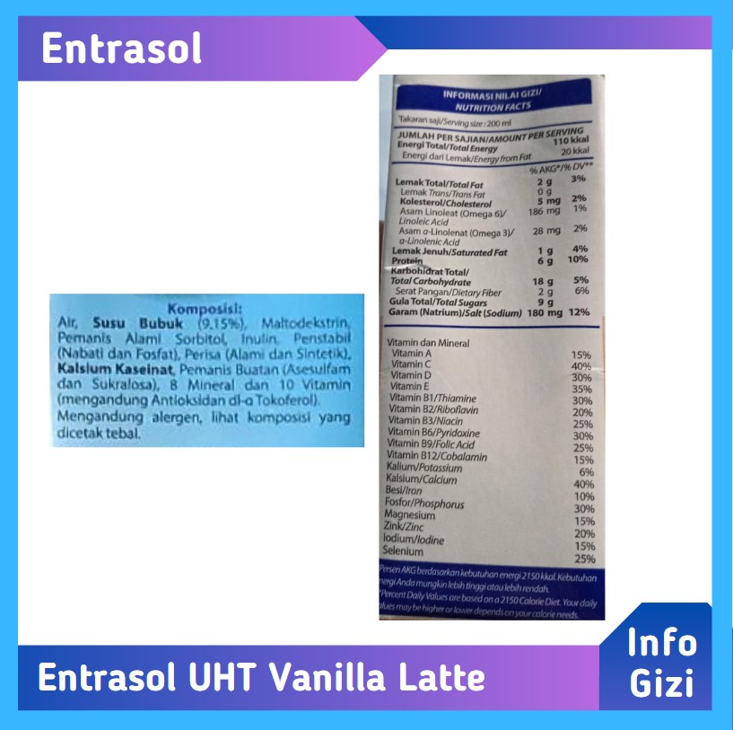 Entrasol RTD Vanilla Latte komposisi nilai gizi