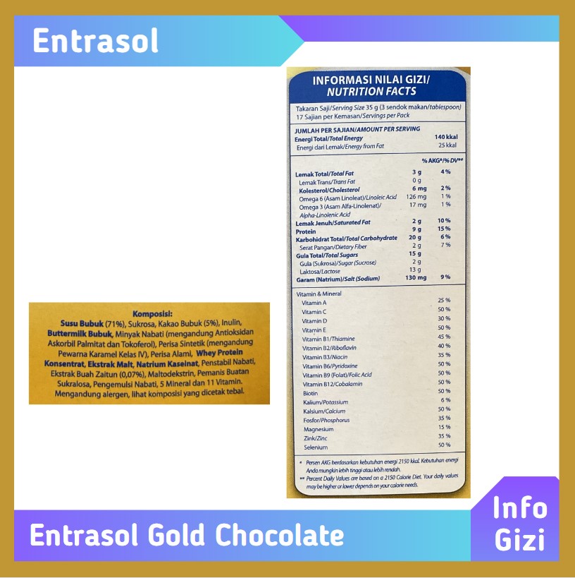 Entrasol Gold Chocolate komposisi nilai gizi