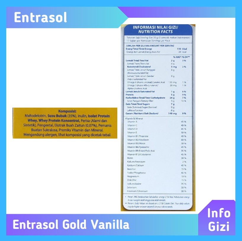 Entrasol Gold Vanilla komposisi nilai gizi
