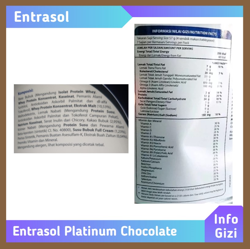 Entrasol Platinum Chocolate komposisi nilai gizi