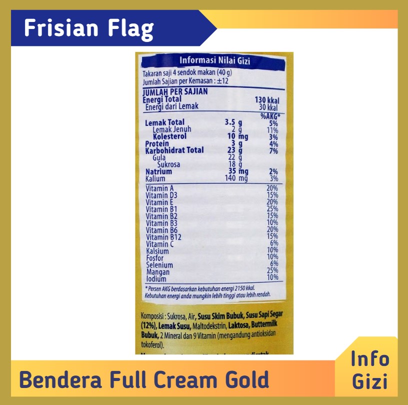 Frisian Flag Bendera Full Cream Gold komposisi nilai gizi