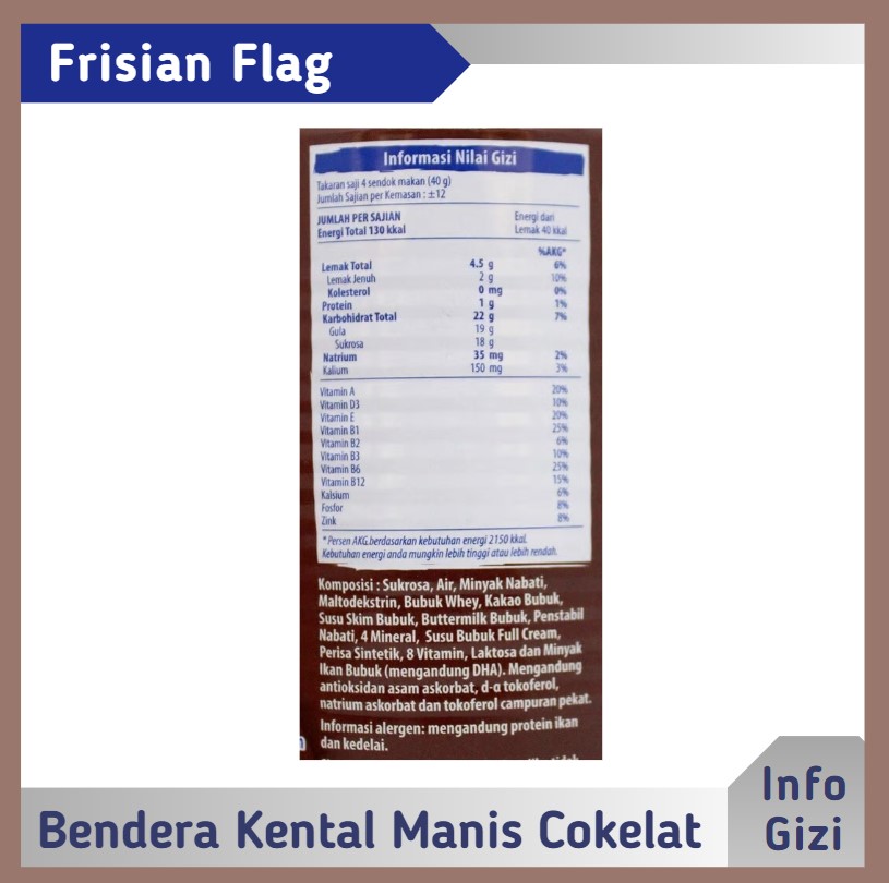 Frisian Flag Bendera Kental Manis Cokelat komposisi nilai gizi