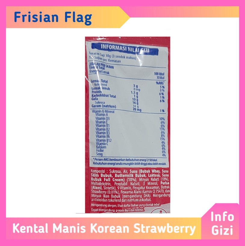 Frisian Flag Bendera Kental Manis Korean Strawberry komposisi nilai gizi