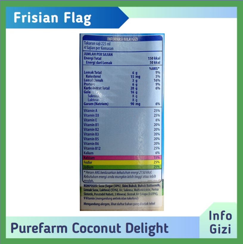 Frisian Flag PureFarm Coconut Delight komposisi nilai gizi