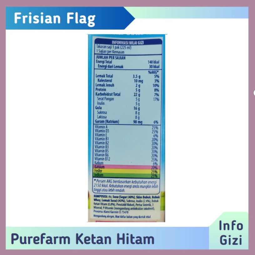 Frisian Flag PureFarm Ketan Hitam komposisi nilai gizi