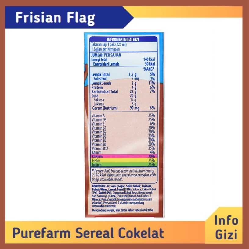 Frisian Flag PureFarm Sereal Cokelat komposisi nilai gizi