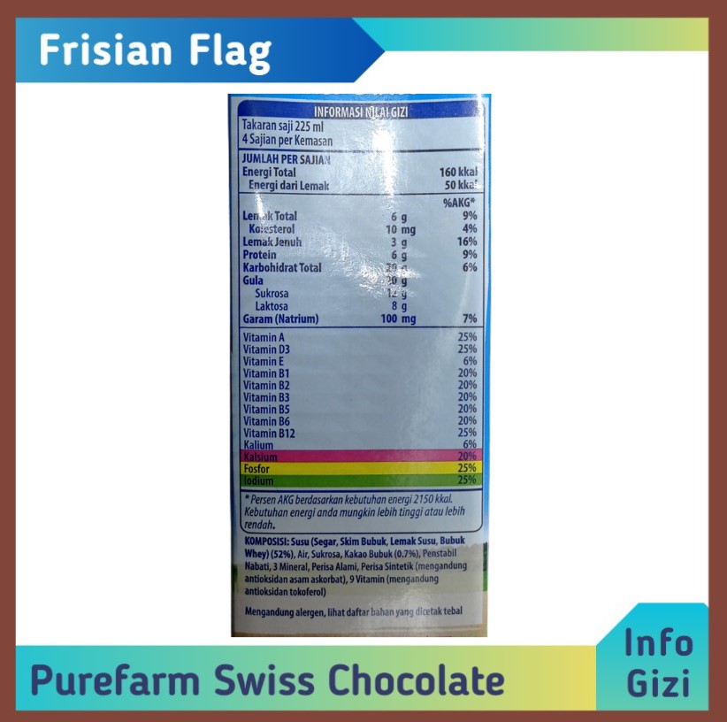 Frisian Flag PureFarm Swiss Chocolate komposisi nilai gizi