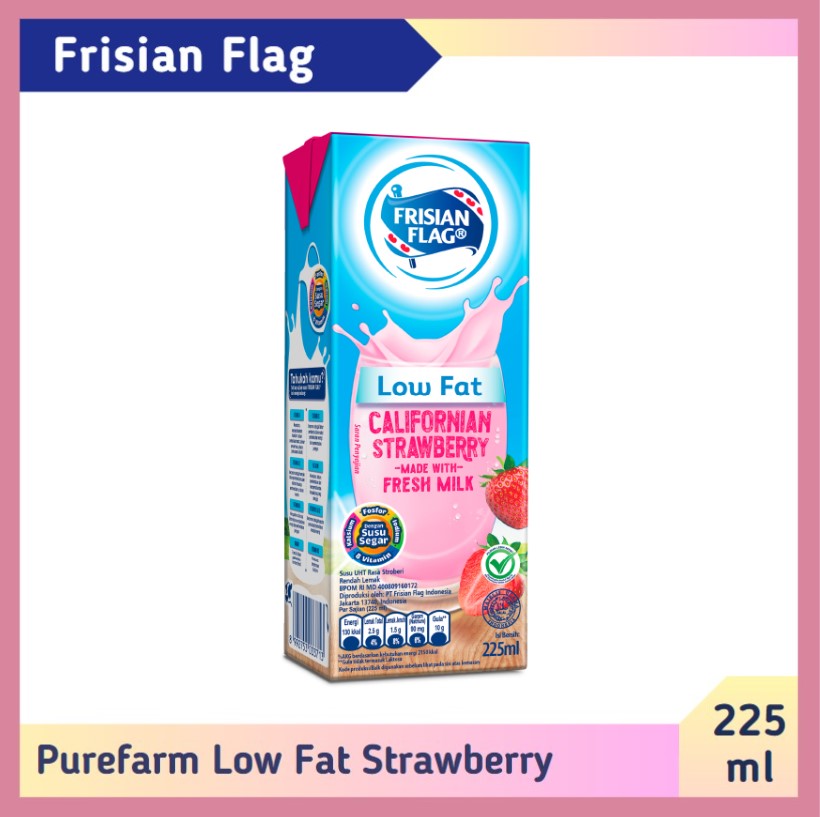Frisian Flag PureFarm Low Fat Californian Strawberry 225 ml
