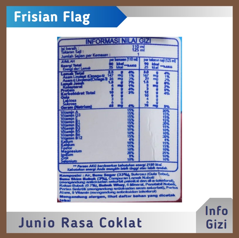 Frisian Flag Junio Cokelat komposisi nilai gizi