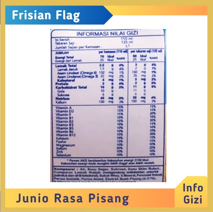 Frisian Flag Junio Pisang komposisi nilai gizi
