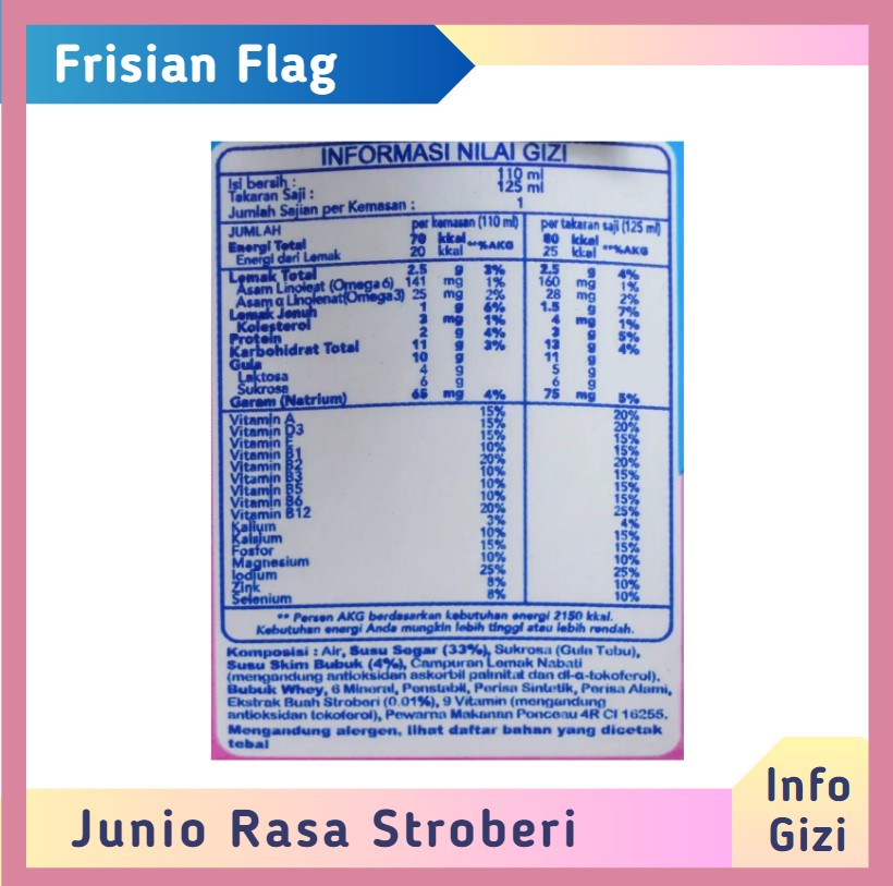 Frisian Flag Junio Stroberi komposisi nilai gizi