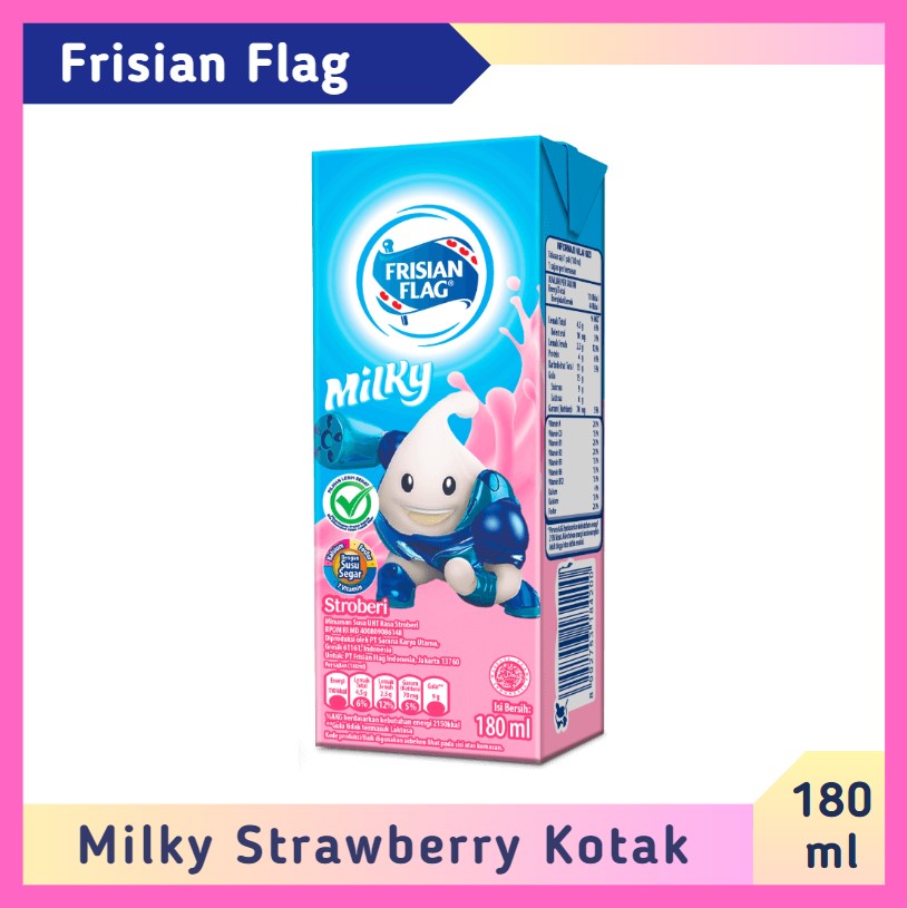 Frisian Flag Milky stroberi kotak 180 ml