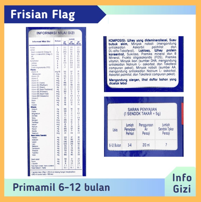Frisian Flag Primamil 6-12 bulan komposisi nilai gizi