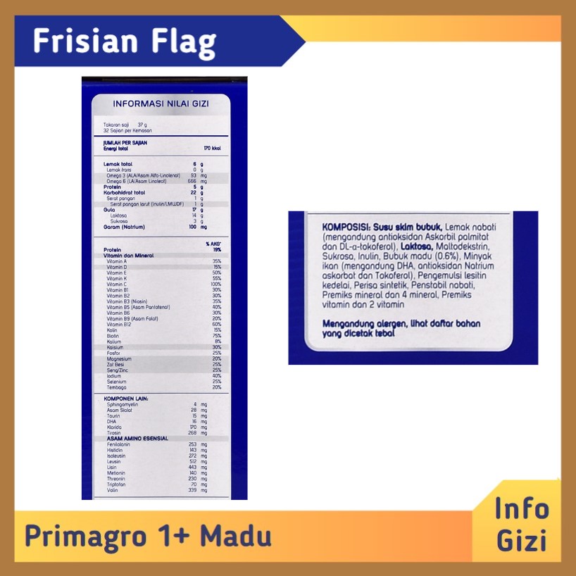 Frisian Flag Primagro 1+ Madu komposisi nilai gizi