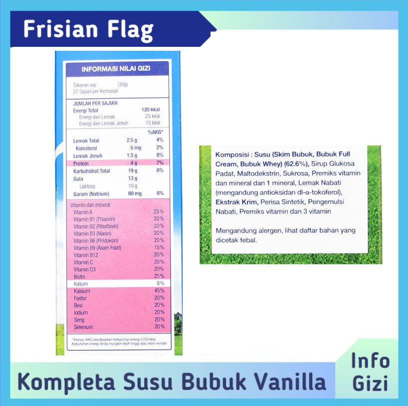 Frisian Flag Susu Bubuk Kompleta Vanilla komposisi nilai gizi