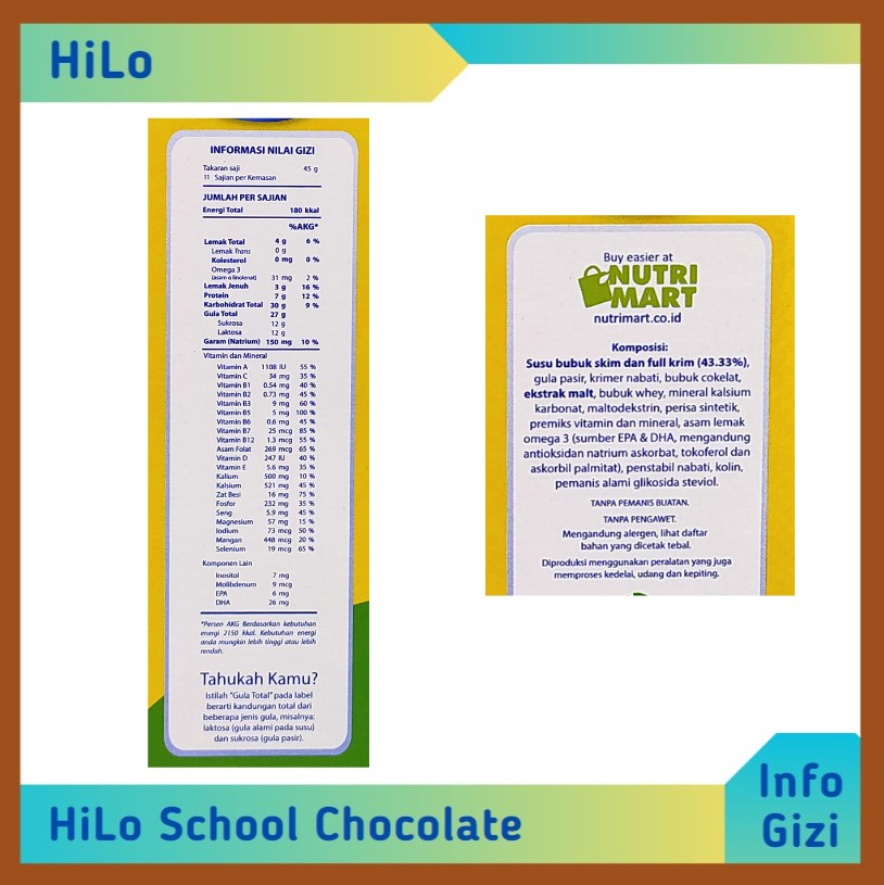 HiLo School Chocolate komposisi nilai gizi