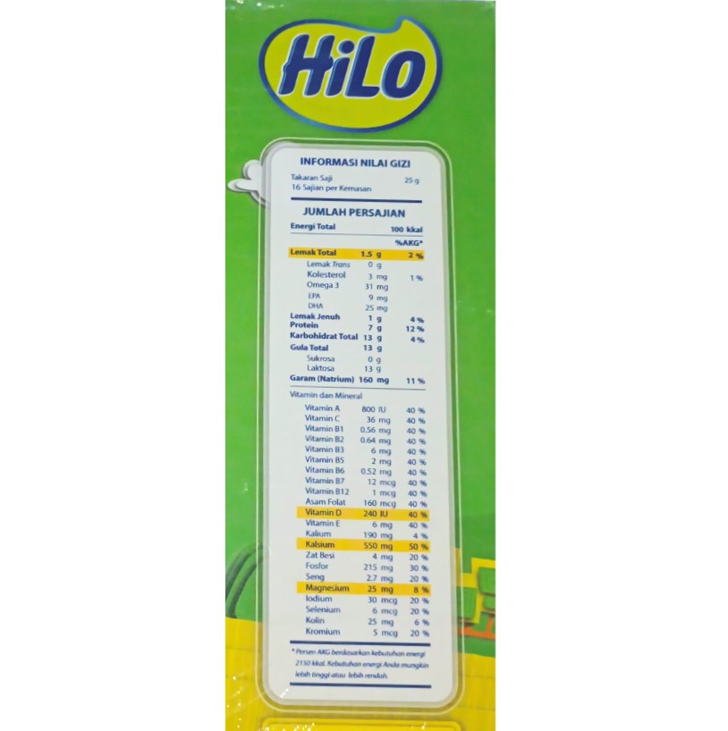 HiLo School Original nilai gizi