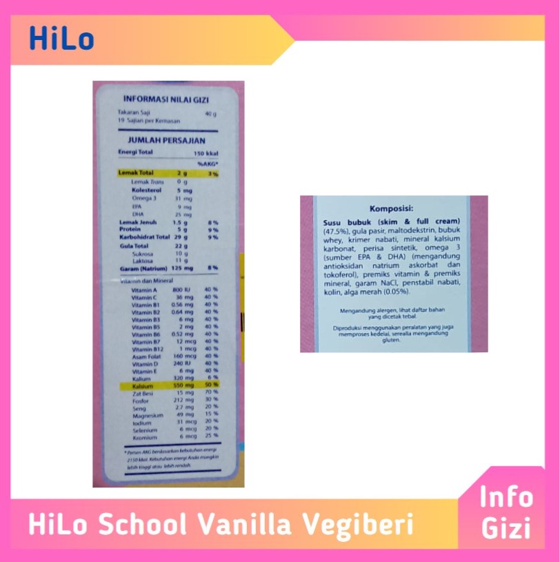 HiLo School Vanilla Vegiberi komposisi nilai gizi