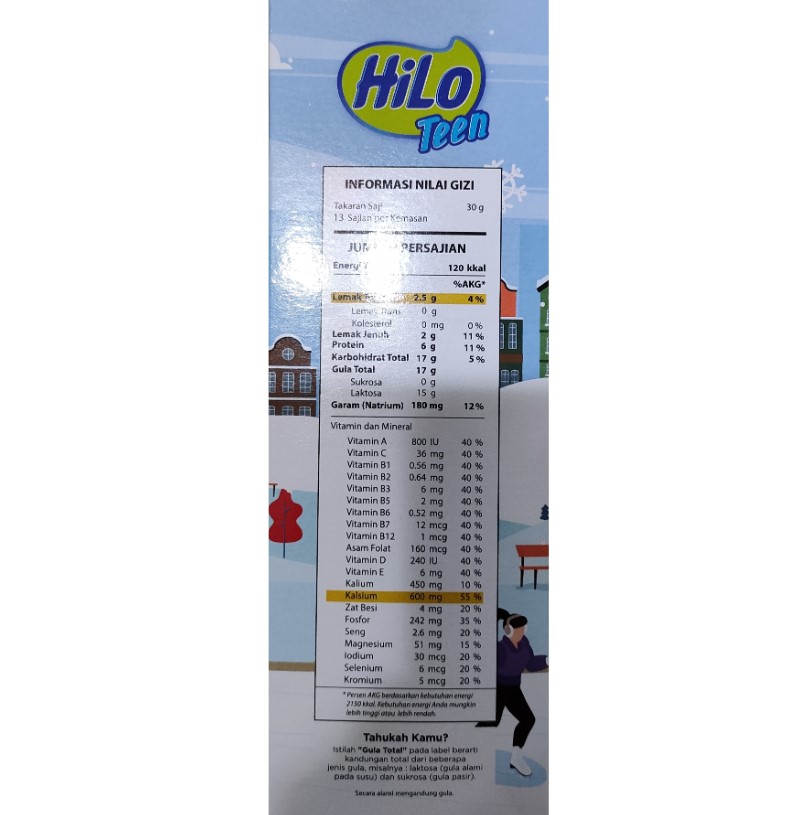 HiLo Teen Original nilai gizi