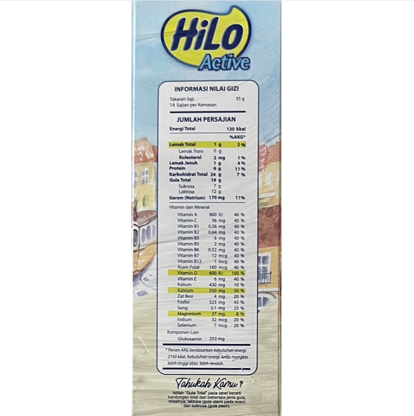 Hilo Active Caramel Latte nilai gizi