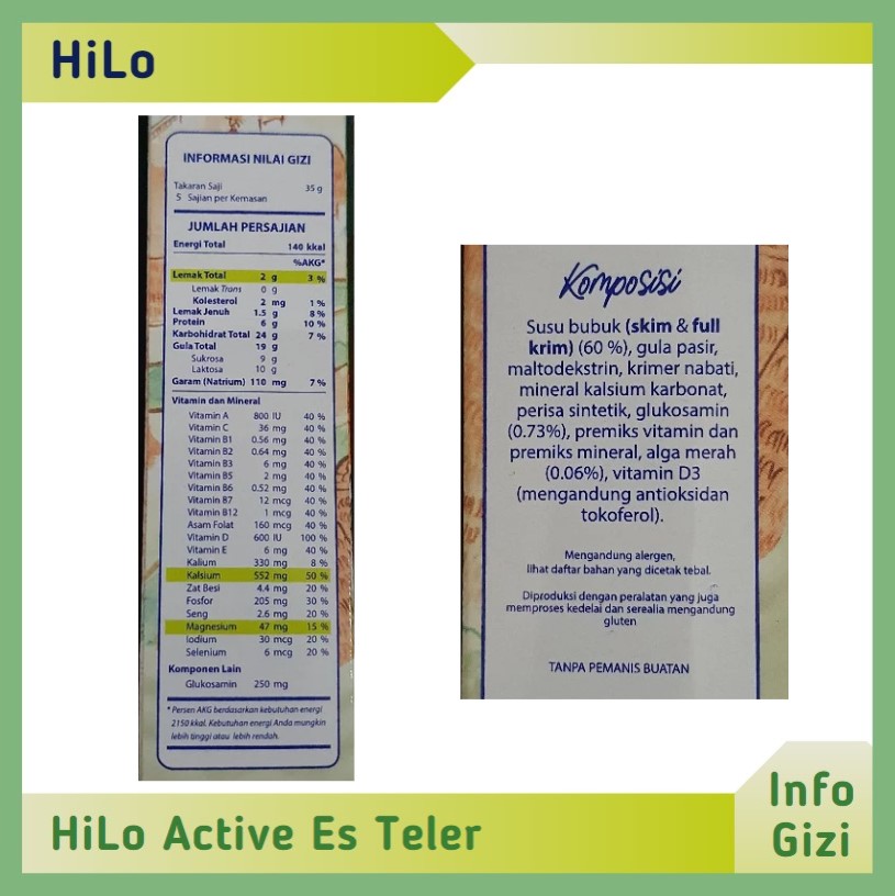 Hilo Active Es Teler komposisi nilai gizi