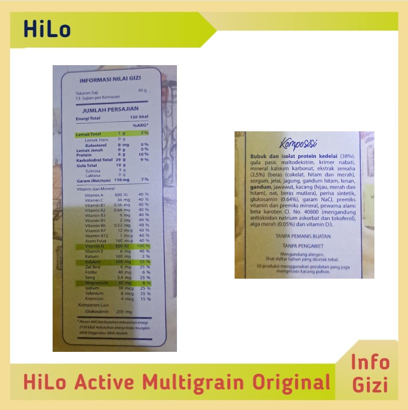 Hilo Active Multigrain Original komposisi nilai gizi
