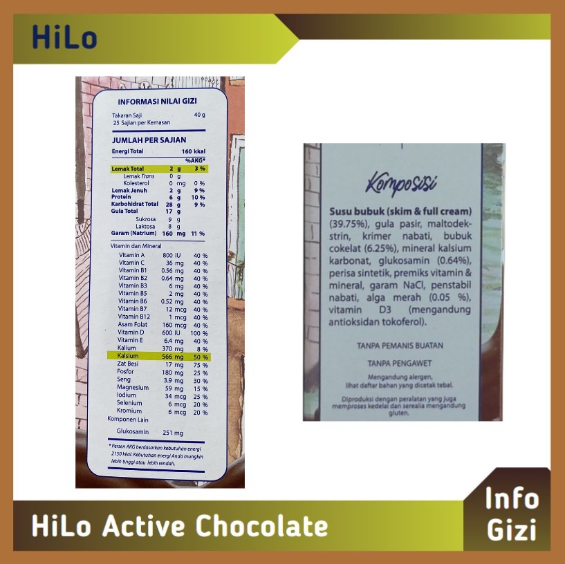 Hilo Active Protein Chocolate komposisi nilai gizi