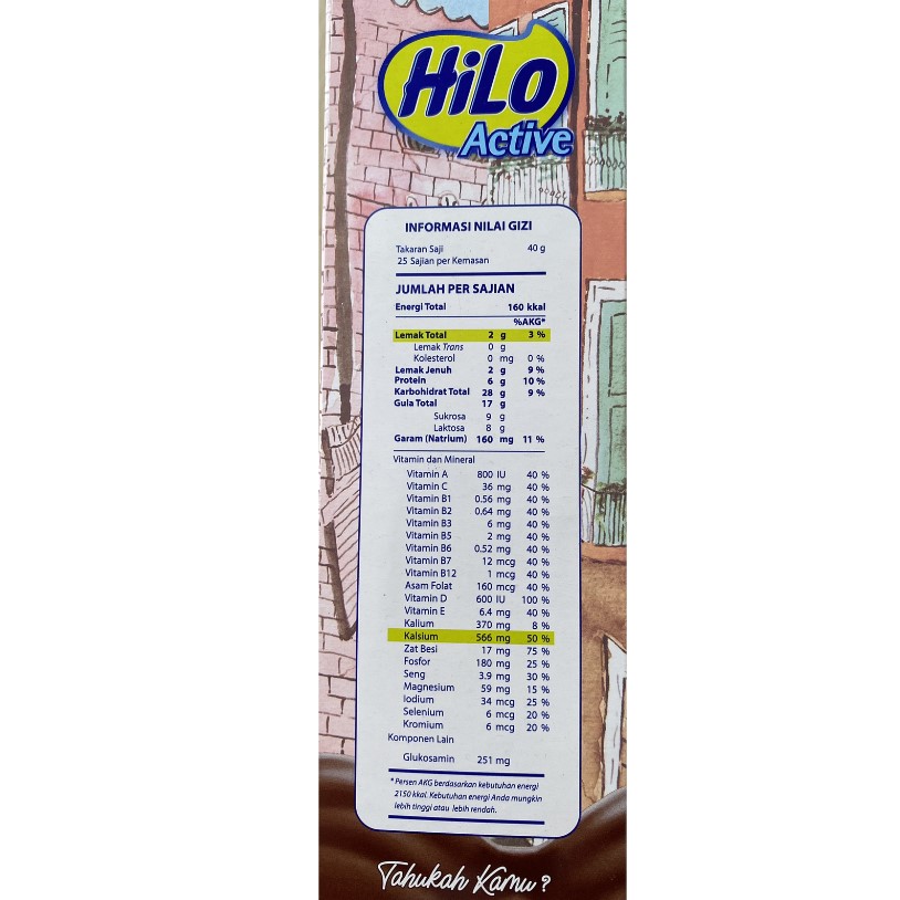 Hilo Active Protein Chocolate nilai gizi
