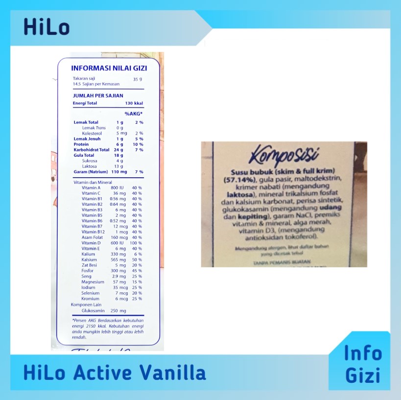 Hilo Active Protein Vanilla komposisi nilai gizi