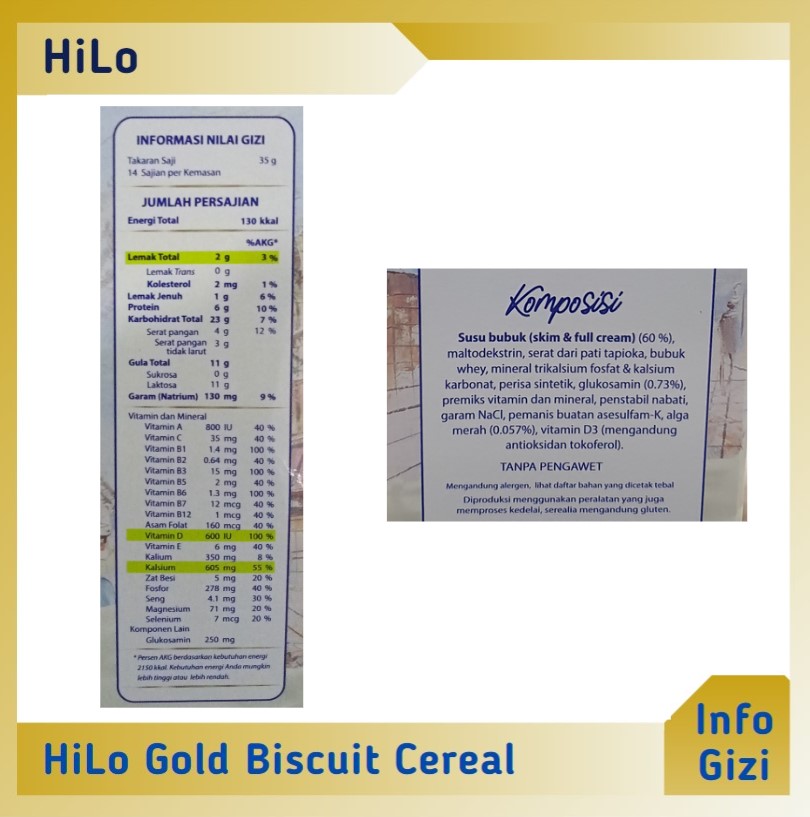 HiLo Gold Biscuit Cereal komposisi nilai gizi