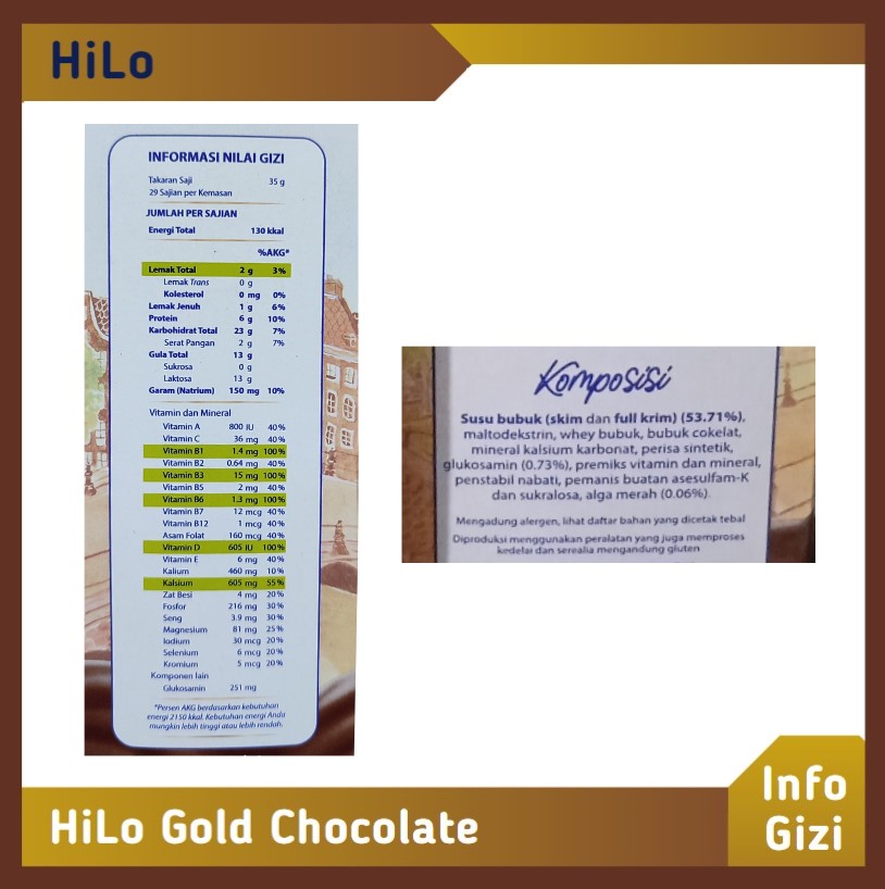HiLo Gold Chocolate komposisi nilai gizi
