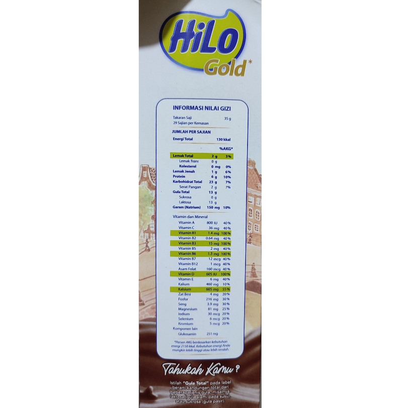 HiLo Gold Chocolate nilai gizi