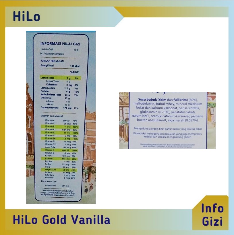 HiLo Gold Vanilla komposisi nilai gizi