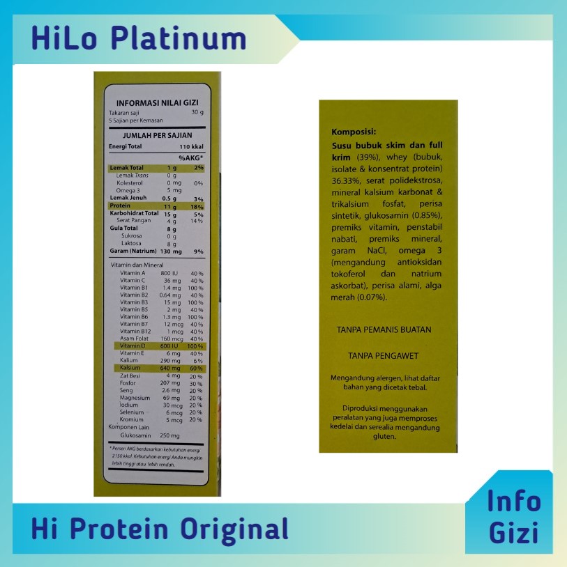 HiLo Platinum Hi Protein Original komposisi nilai gizi