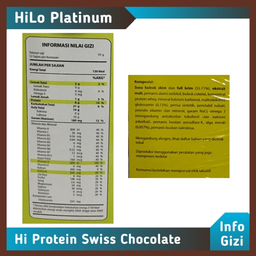HiLo Platinum Hi Protein Swiss Chocolate komposisi nilai gizi