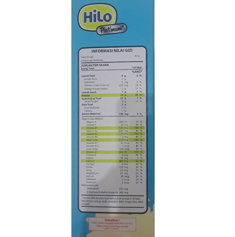 HiLo Platinum Hi Protein Vanilla nilai gizi