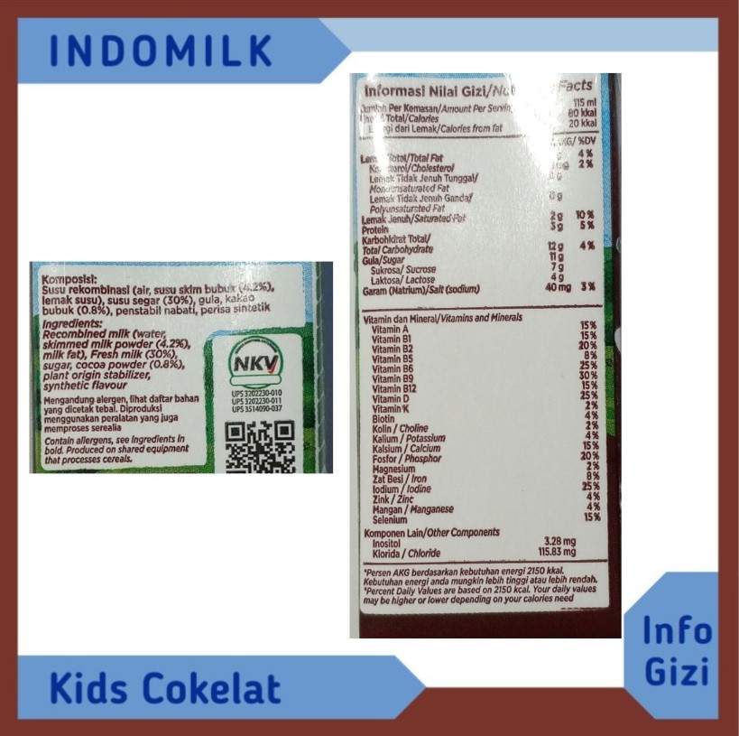 Indomilk Kids Cokelat komposisi nilai gizi