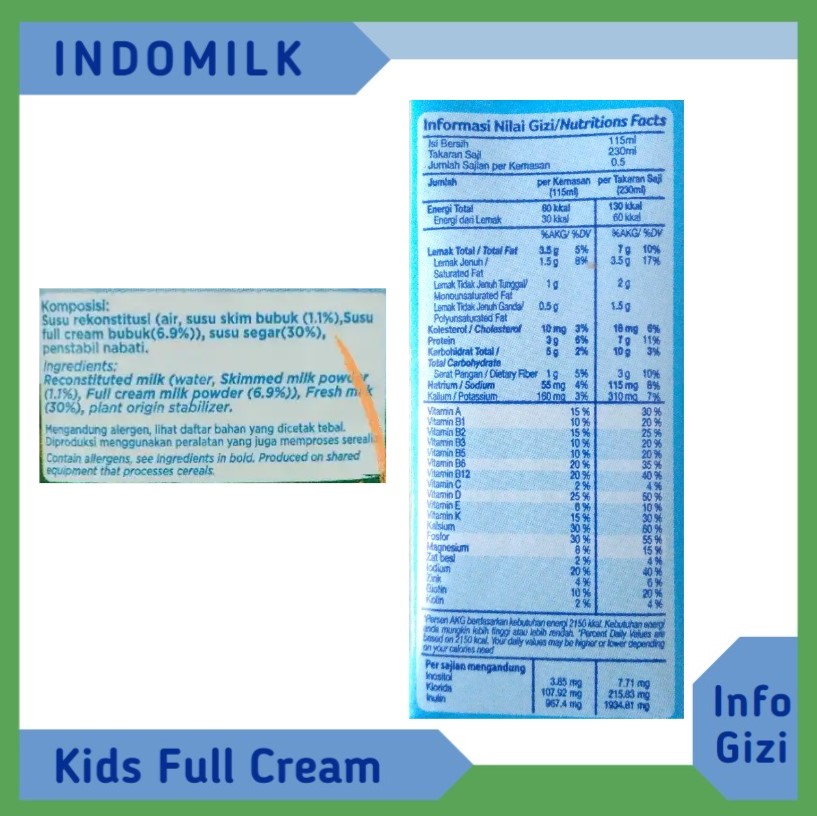 Indomilk Kids Full Cream komposisi nilai gizi