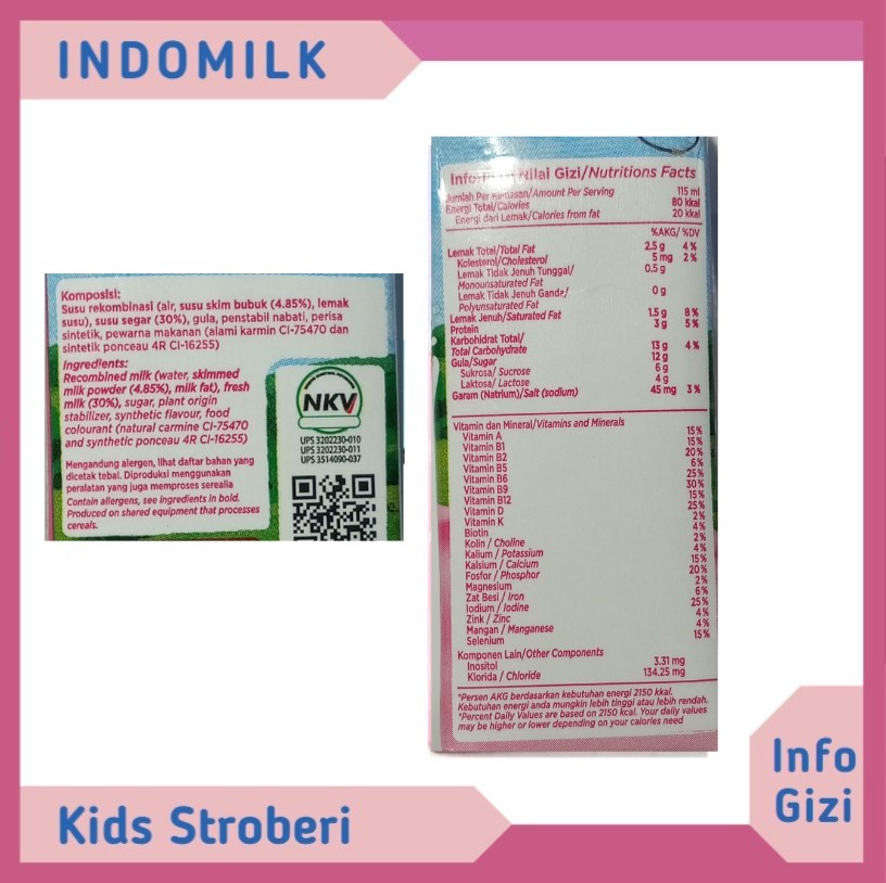 Indomilk Kids Strawberry komposisi nilai gizi