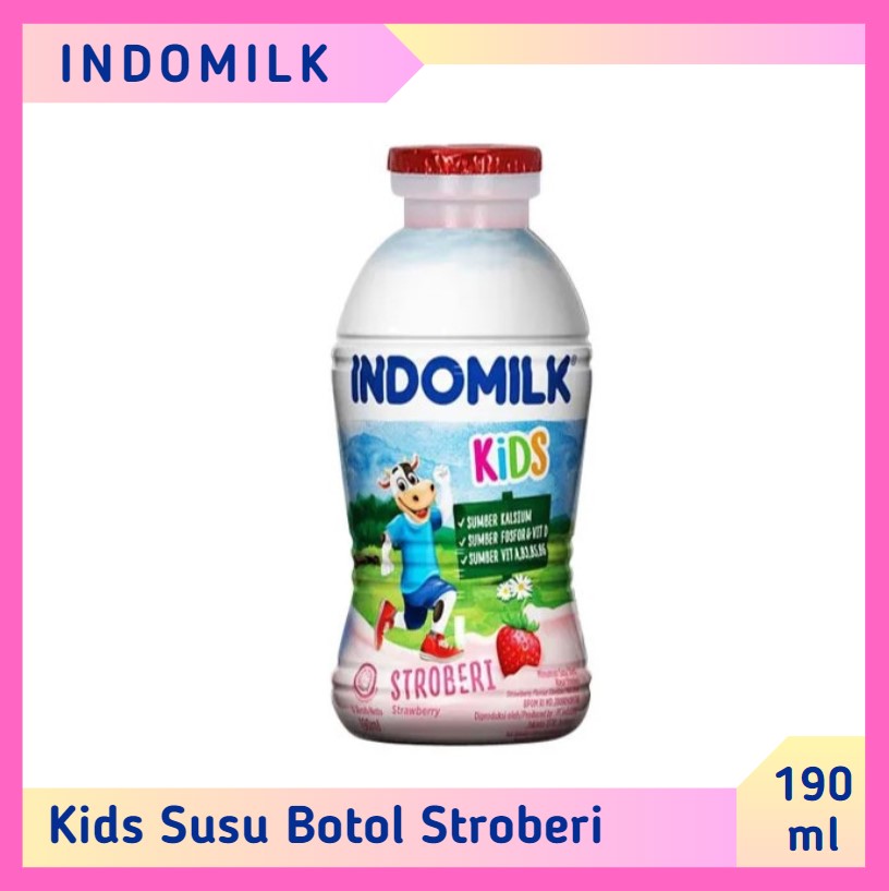 Indomilk Kids Susu Botol Cair Strawberry 190 ml