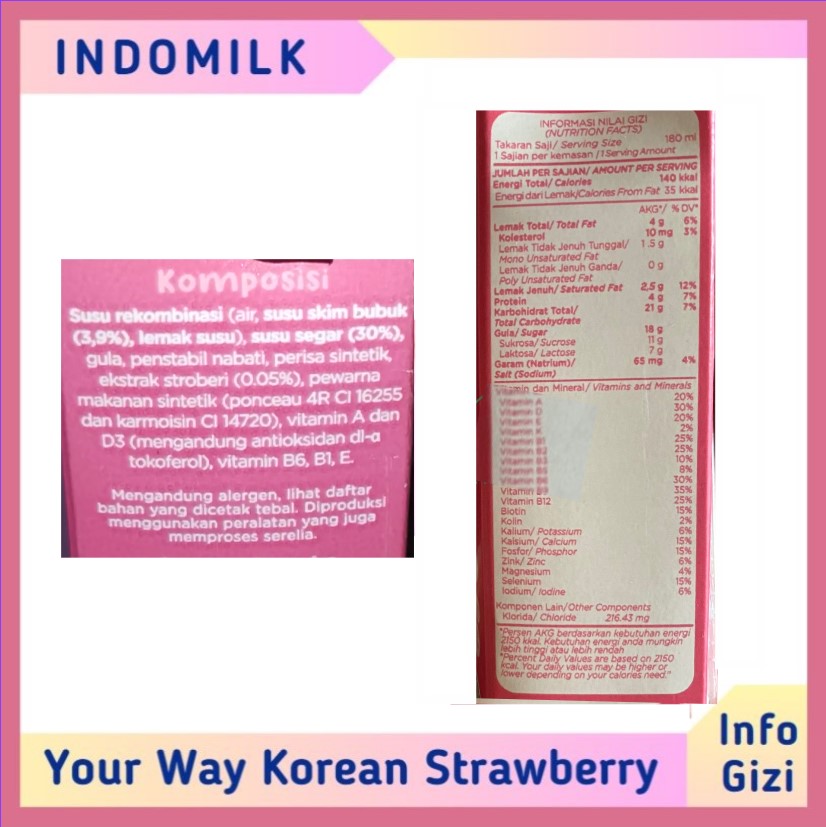 Indomilk Your Way Korean Strawberry komposisi nilai gizi