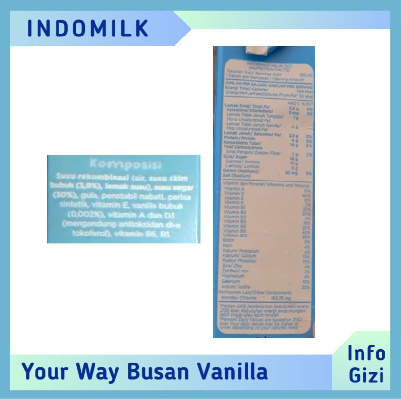 Indomilk Your Way Busan Vanilla komposisi nilai gizi