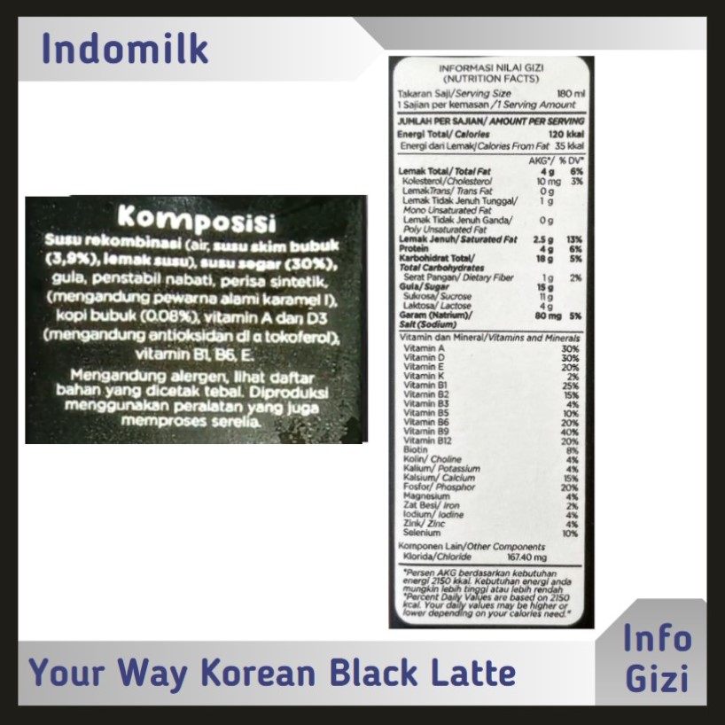 Indomilk Your Way Korean Black Latte komposisi nilai gizi