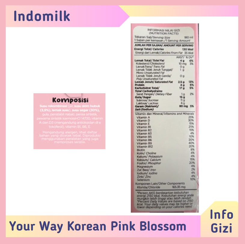 Indomilk Your Way Korean Pink Blossom komposisi nilai gizi