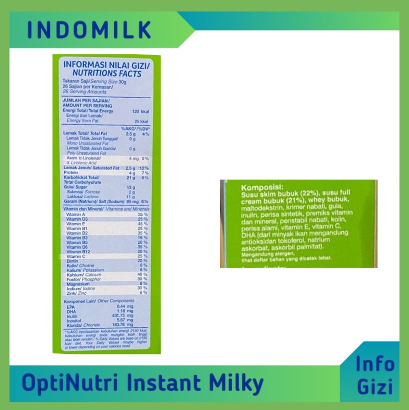 Indomilk Susu Bubuk Instant Milky komposisi nilai gizi