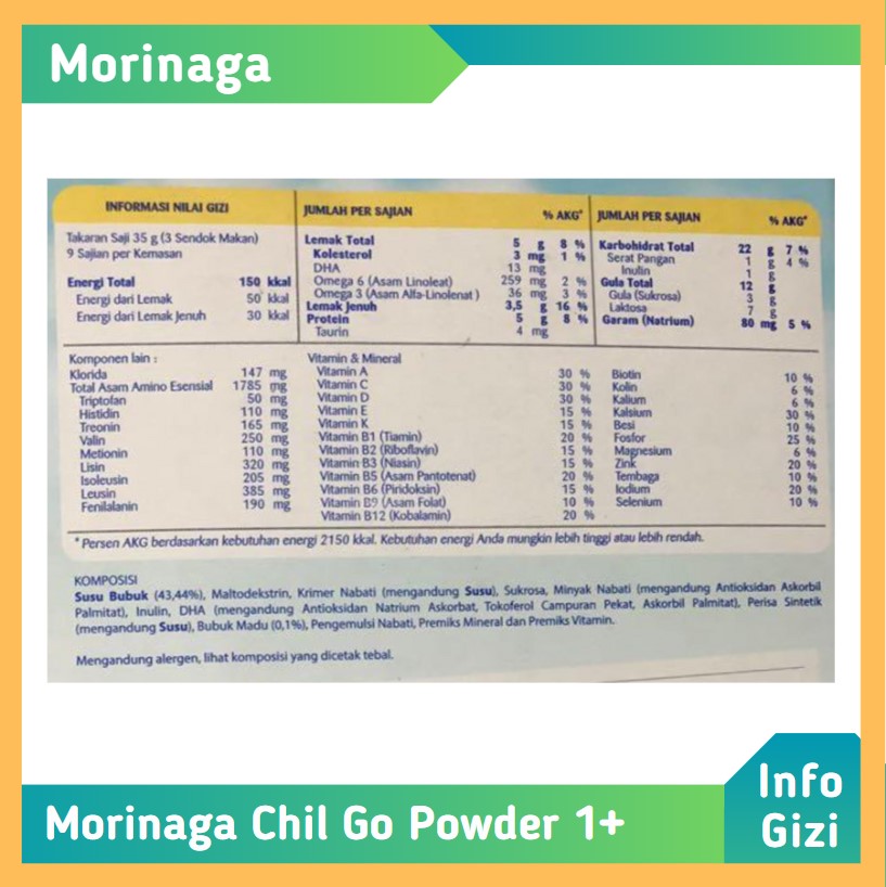 Morinaga Chil Go Powder 1+ Madu komposisi nilai gizi