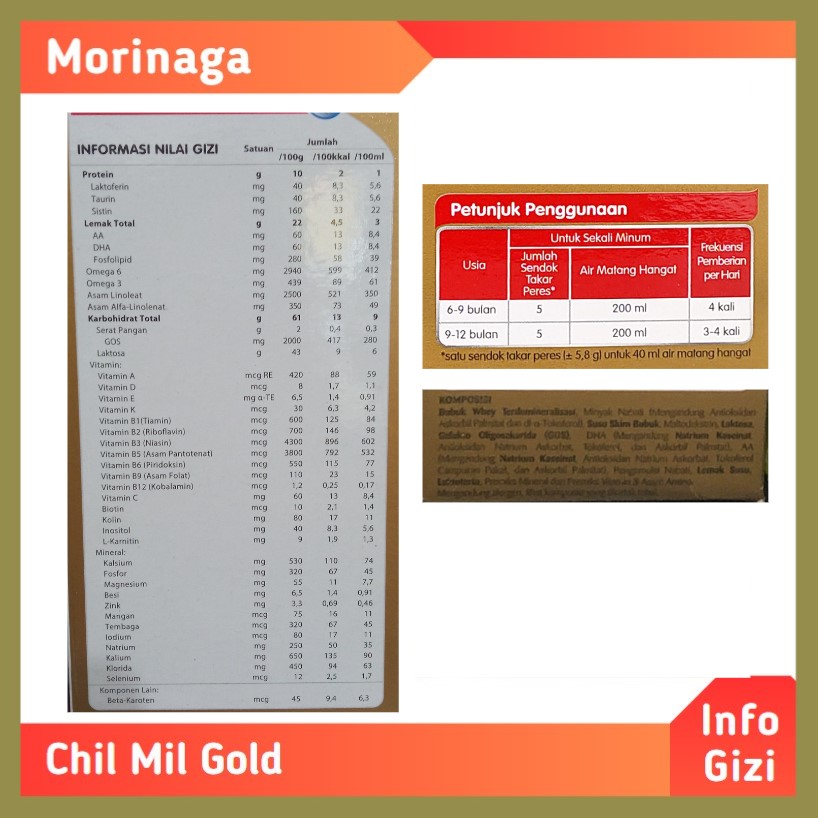 Morinaga Chil Mil Gold komposisi nilai gizi