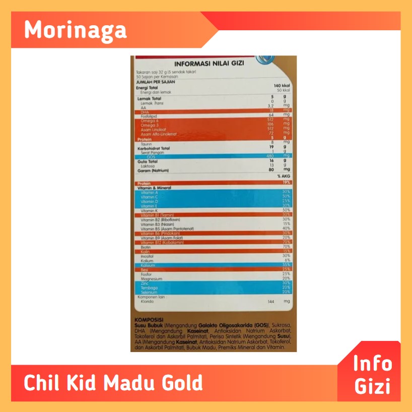 Morinaga Chil Kid Gold Madu komposisi nilai gizi