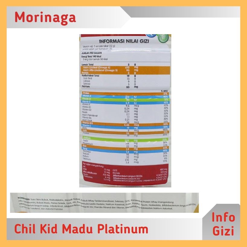 Morinaga Chil Kid Platinum Madu komposisi nilai gizi